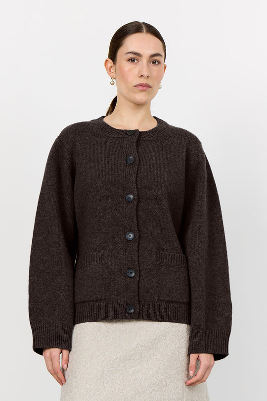 LR-PERLE 9 Cardigan Mörkbrun